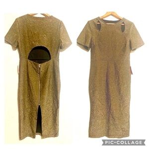 NWT ASOS Gold Sparkle Midi Dress with cutouts